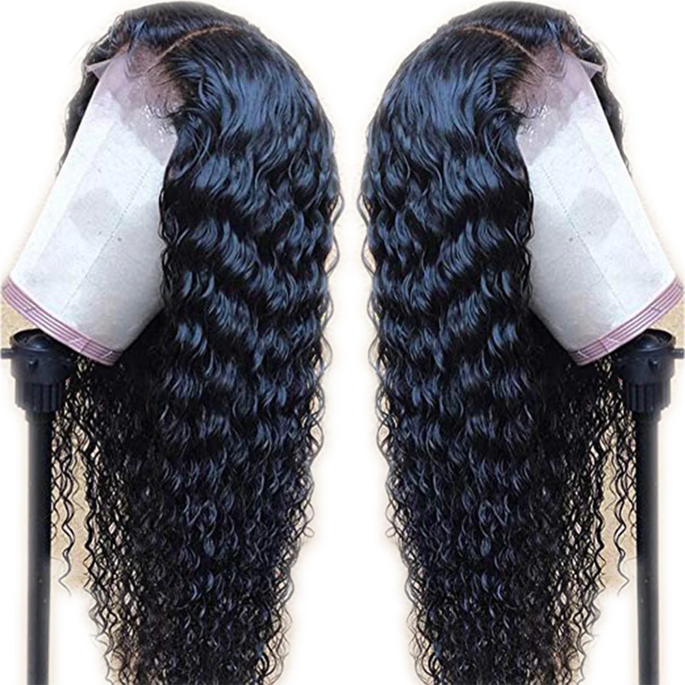 

SimBeauty Glueless 13x4 Lace Front Wig Brazilian Deep Curly Human Hair Wigs Pre Plucked With Baby Hair Natural Color Remy Hair