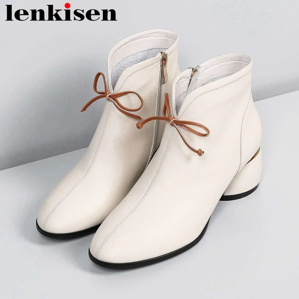 

2018 superstars luxury round toe chelsea boots genuine leather med strange heels british style bowtie female ankle boots L03