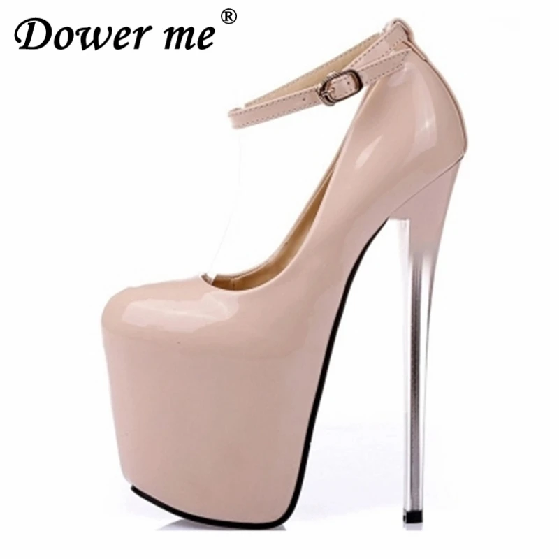 

Big size 34-43 super high Stiletto heels Round Toe/Peep Toe 22cm 19cm 16cm thin high heels sexy Patent Leather club wedding shoe