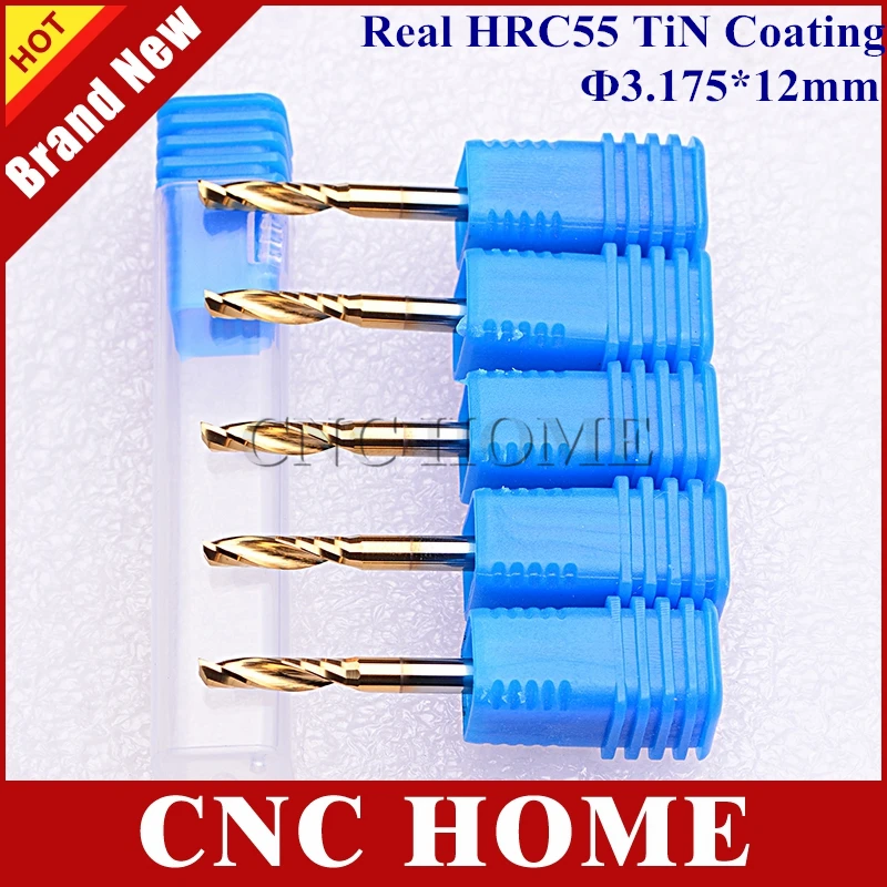 

5pcs 3.175x12mm Real HRC55 Titanium Coating Spiral Cutter One Flute Spiral End Mills Carbide end Milling Cutter CNC cutter bits