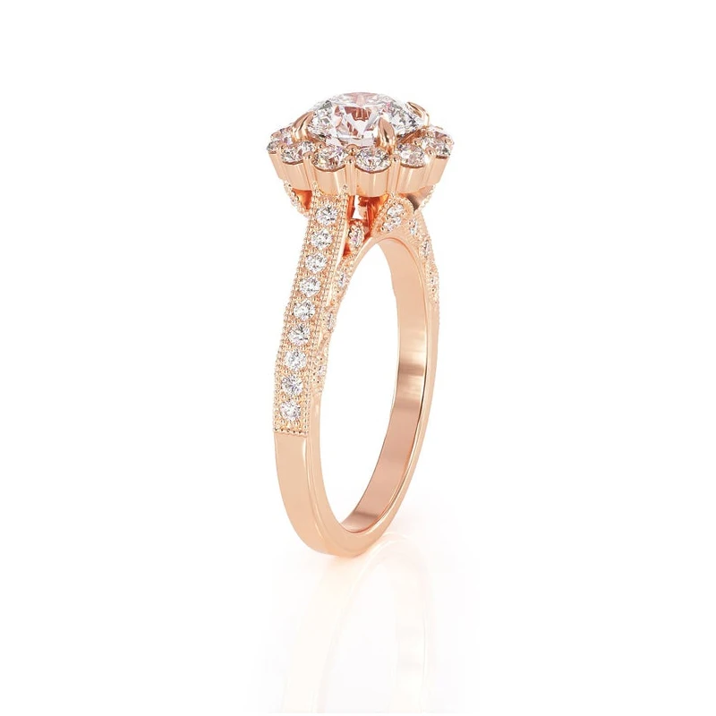 GUYINKU Цветочная Форма обручальное кольцо с камнем 14 к розовое золото центр круглый вырез 1ct 6,5 мм EF цвет Moissanite ювелирные изделия для женщин