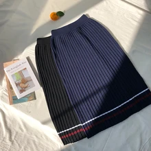 2 цвета демисезонный Вязание Женский юбки для женщин для Высокая талия длинная юбка цвет лоскутное женская гофрирующая юбка(X139