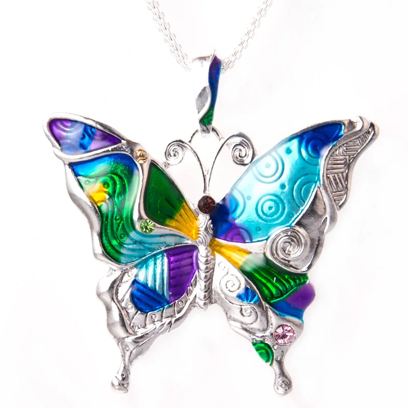 

2017 New Enamel Butterfly Pendant Maxi Statement Metal Necklace With Animal Girls Women Gift Drop Shipping