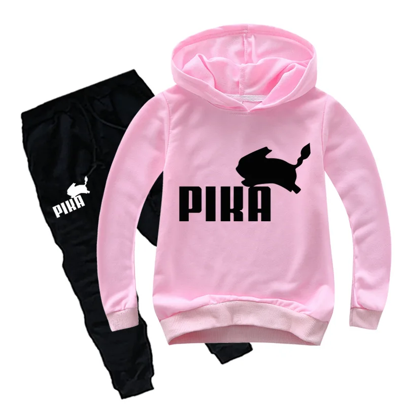Goedkoop DLF 2 16Y Nieuwste Anime Pika Print Sportsuit Kids Pokemon Gaan Hoodie Broek 2 stuks Set Pikachu Jongens Kleding Set Peuter meisje Outfits