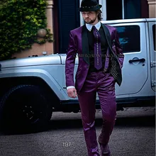 Бренд костюм для жениха фиолетовые смокинги для Мужская шаль лацкан на заказ свадебные костюмы костюм жениха Homme Mariage