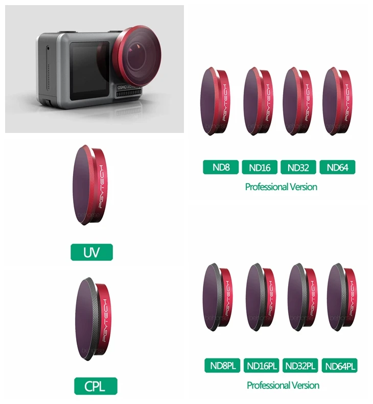 PGYTECH Osmo действия Комплект фильтров для объектива UV CPL ND4/8/16/32/64 ГБ Наборы NDPL4/8/16/32/64 ГБ наборы для DJI OSMO экшн Камера Аксессуары для объективов