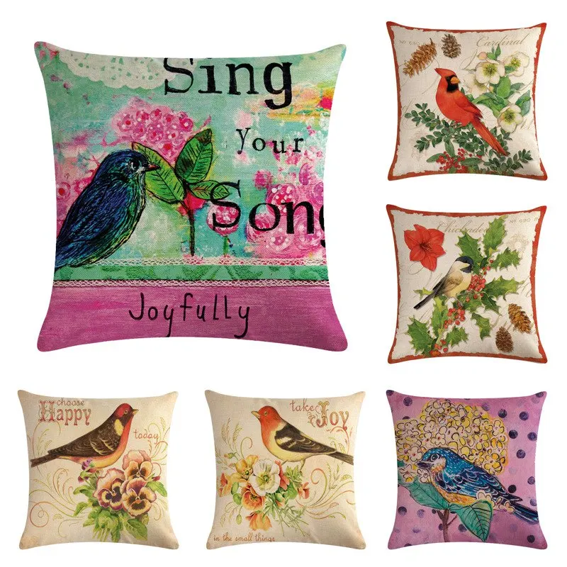 

JAYQUERING Flax Elegant Bird Flower Pillow Case 45 * 45 Unique Fashion Creative 2019 New Bedding Set Cushions Home B118