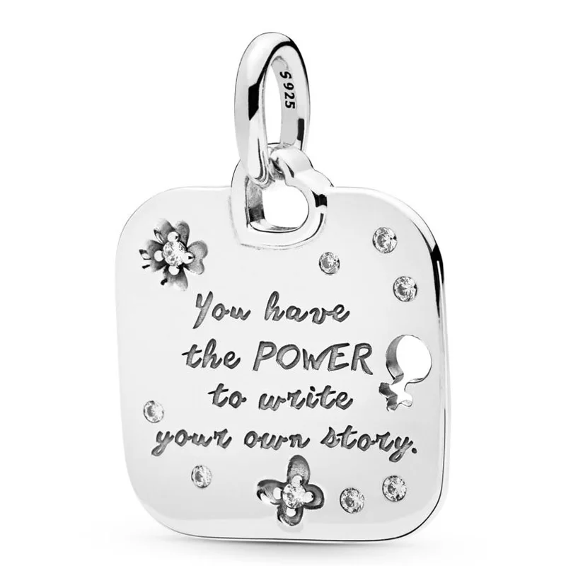 

New 925 Sterling Silver Charm Female Empowerment Motto With Butterfly Pendant Beads Fit Pandora Bracelet Bangle Diy Jewelry