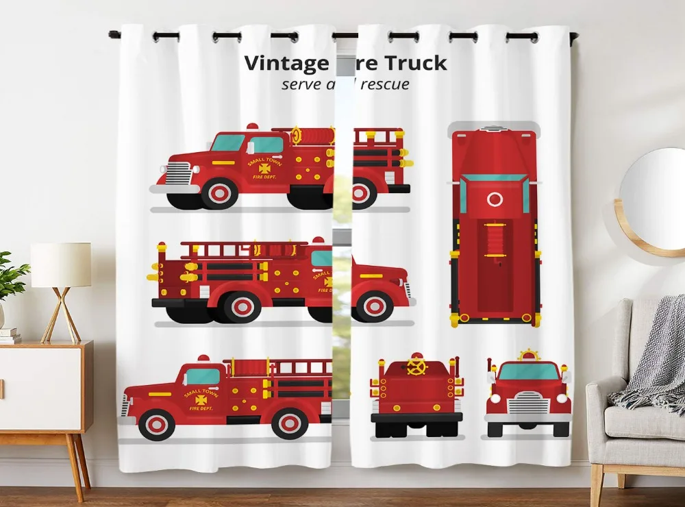 Us 37 99 Blackout Curtains 2 Panels Grommet Curtains For Child Bedroom Red Fire Truck Rescue Boy Car In Curtains From Home Garden On Aliexpress