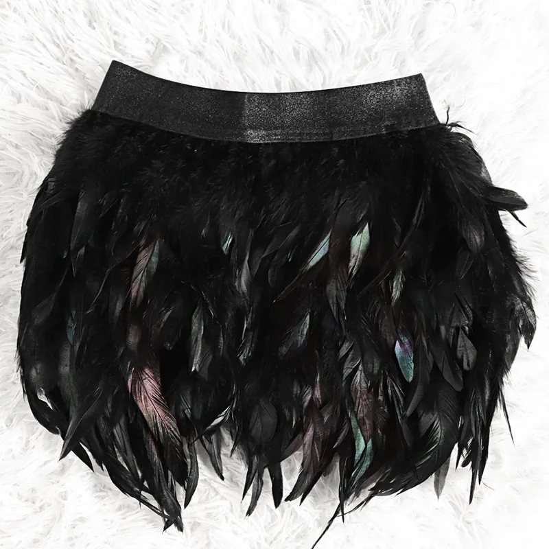 New Black Feather Half Length Skirt Irregular Handmade Large Elastic