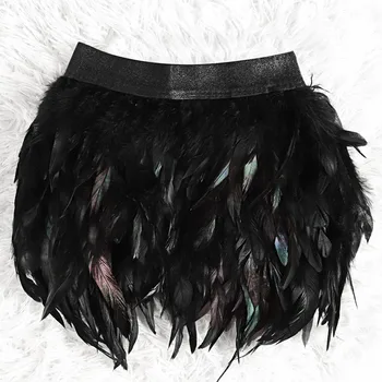 

New Black Feather Half-Length Skirt Irregular Handmade Large Elastic Size Skirt Womens Goth Club Party Dance Festival Rave Wear