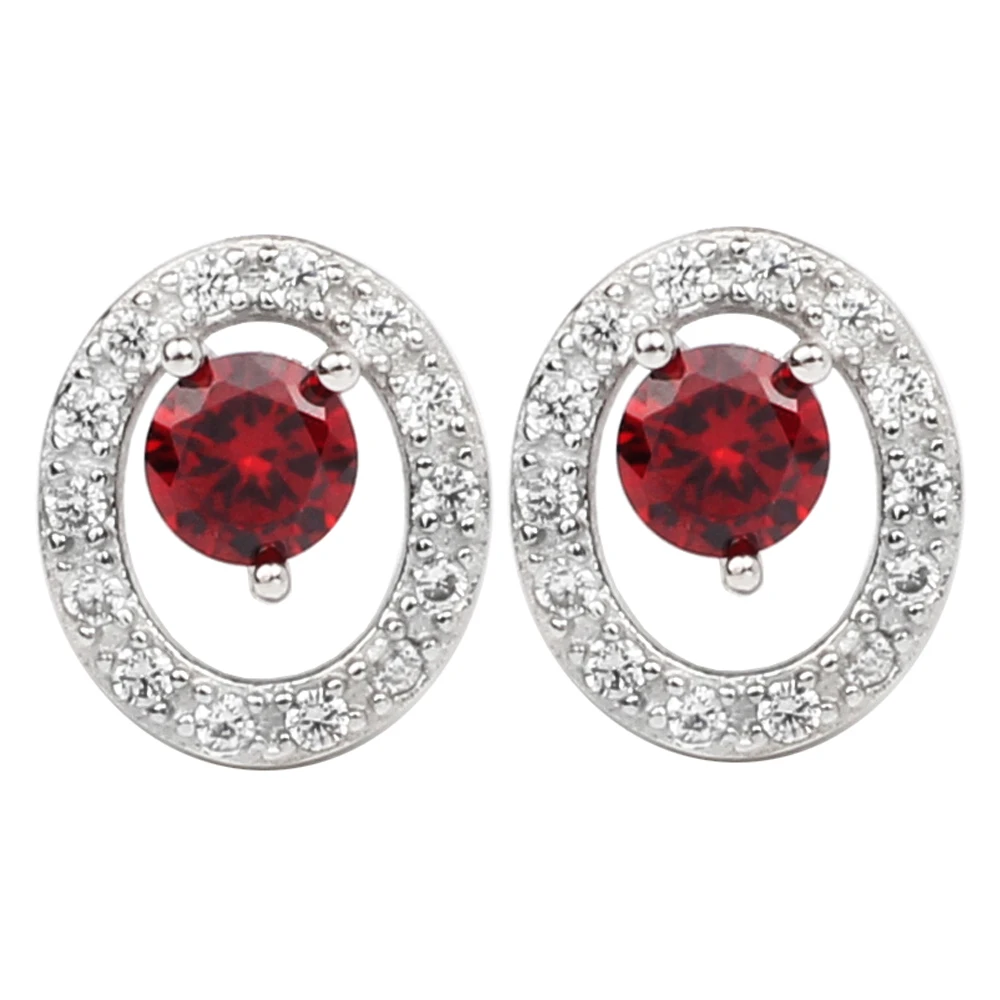 January Birthstone Garnet Earrings Oval Garnet Studs Sterling Silver Garnet