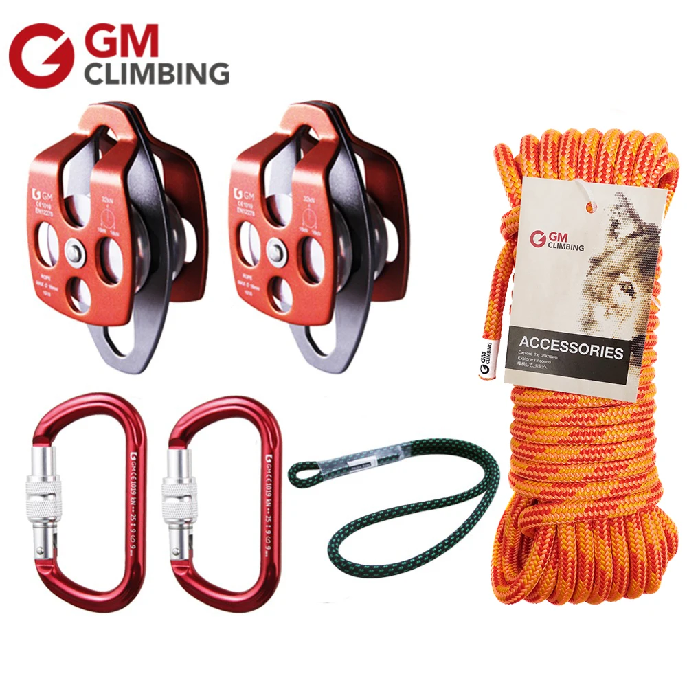 Climbing Pulley System Kit with Rope Carabiner Prusik for Climbing