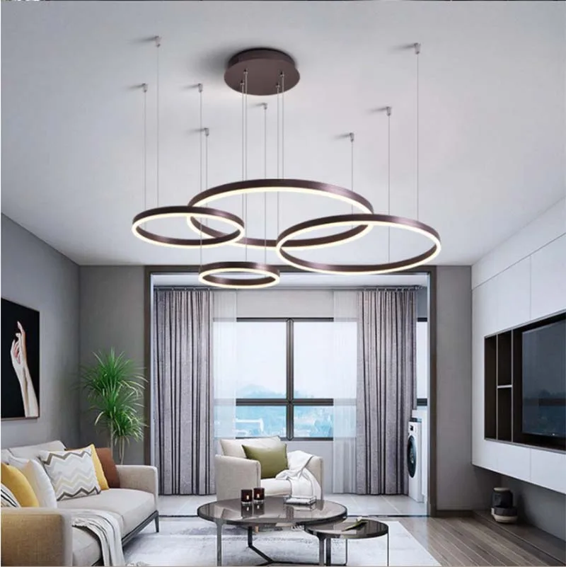 

Personality Circle Ring Hanging Pendant Lamp For Living Room Restuarant Aisle Bedroom Cafe Acrylic Chandelier Light Fixture