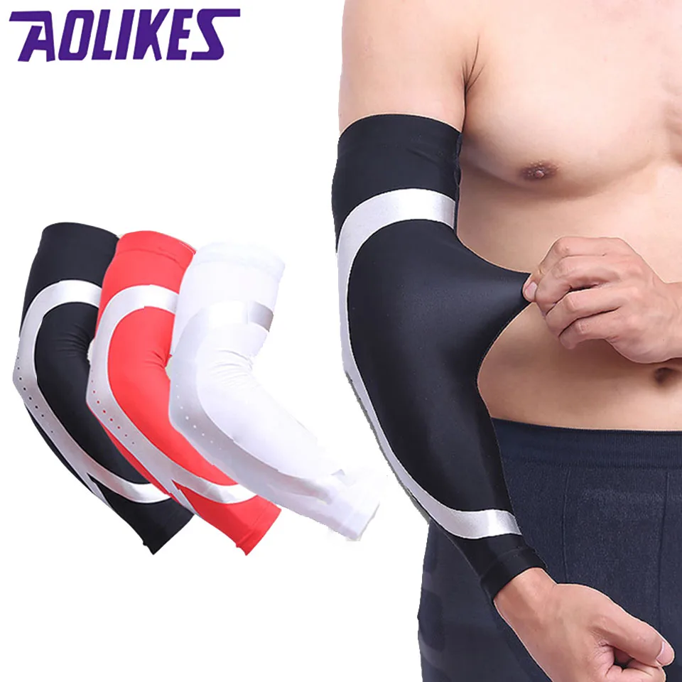 Arm Sleeve Cycling Compression Arm Warmers Elbow Protector Pads Support