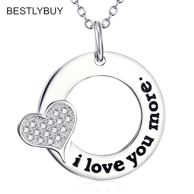 925-Sterling-Silver-Jewelry-Women-I-LOVE-YOU-MORE-Crystal-Love-Heart-Pendants-Necklaces-Silver-Chain