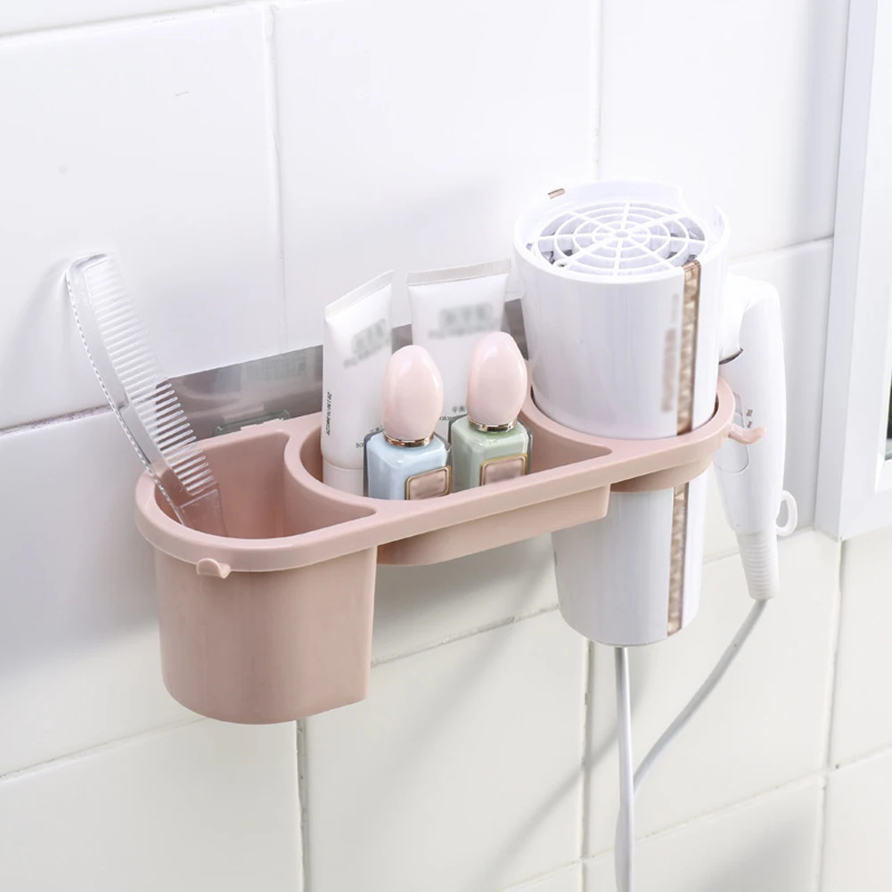 

Organizer PP Storage Shelf Space Saving Stand Hair Dryer Holder Practical Wall Mount Bathroom Modern Easy Install Stable Home