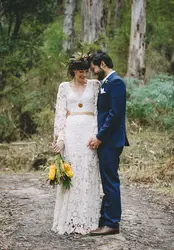 Vestido de noiva 2019 богемные Свадебные платья трапециевидной формы V образным вырезом с длинным рукавом свадебное платье пляж свадебное платье
