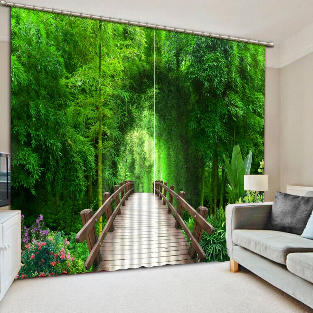 3D Curtain Bamboo Forest Window Curtains Drapes for Living Room Home Decor 