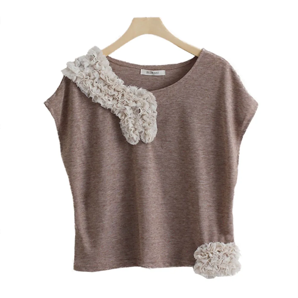 

Women Harajuku Tops Korean Style Fashion Womens Cotton Prairie Chic Blouse Short Sleeve O-Neck Blouse Female Blouse Y03556