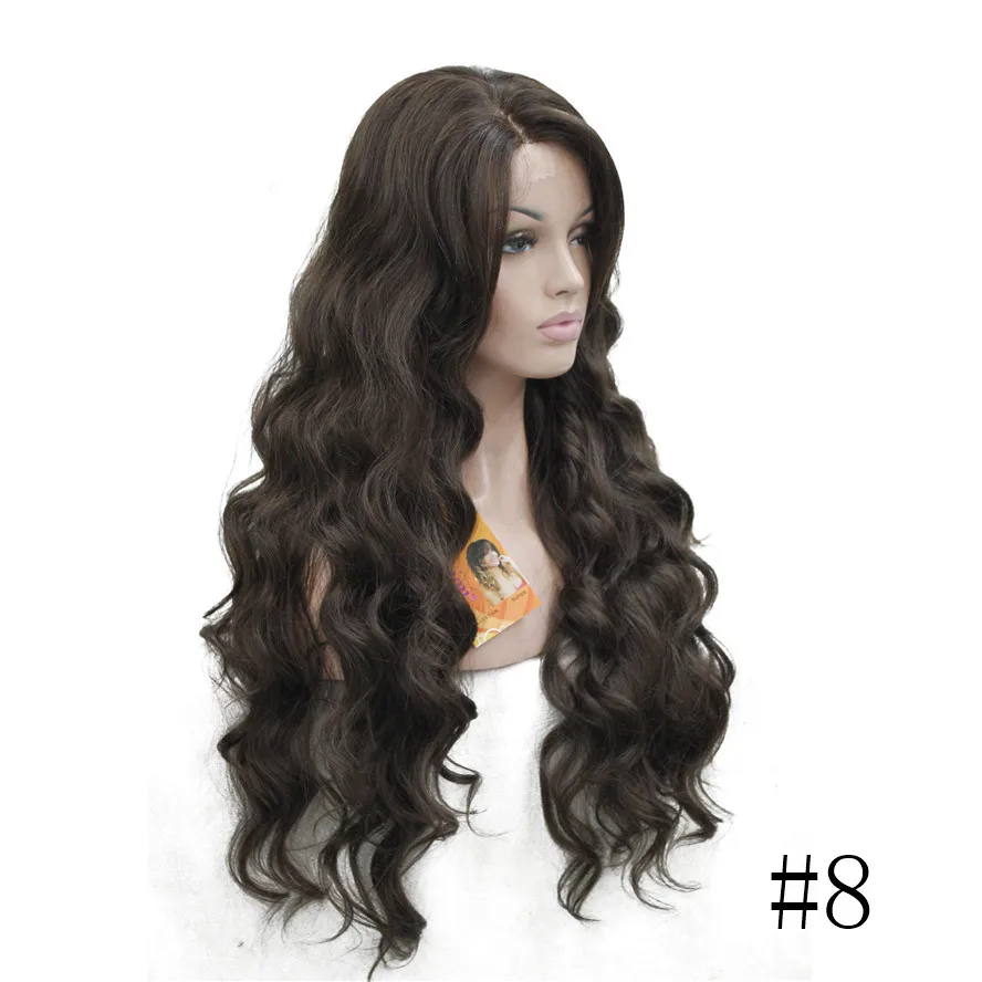 Женские передние парики шнурка очень длинные волнистые черный/коричневый 30 дюймов синтетический парик 5 цветов StrongBeauty