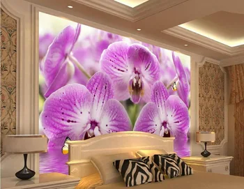 

2016 romantic purple butterfly orchid water flower fashion photo wall murals wallpaper Home Decoration