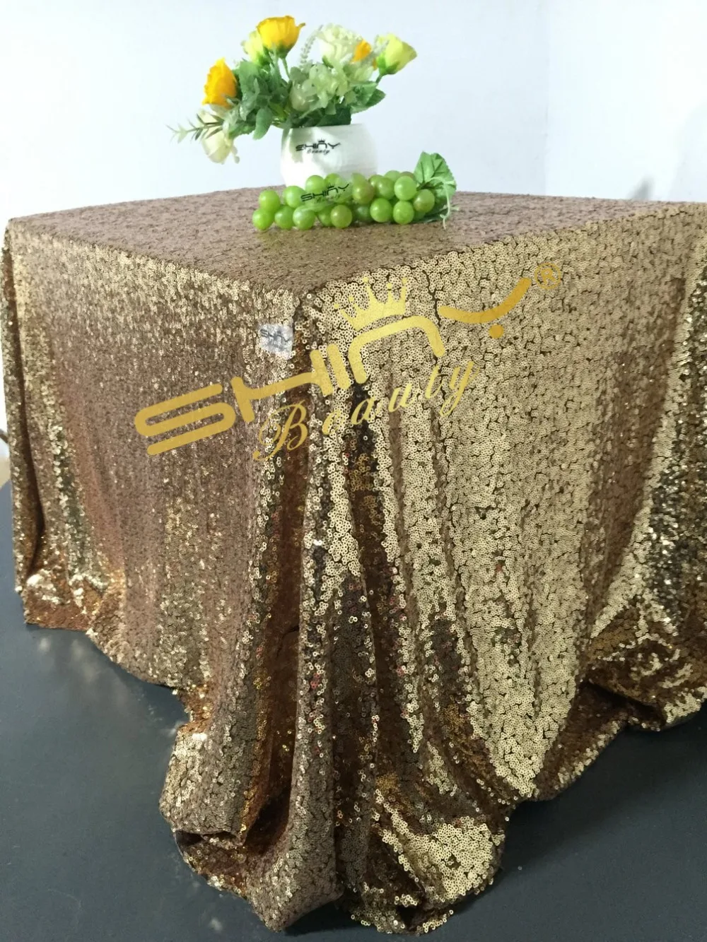 90x132 Inch Black Gold Sequin Tablecloth, Sparkling Sequin Table