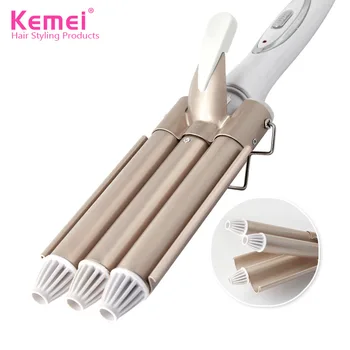 

KEMEI-1010 Electric Magic Hair Styling Tool Rizador 3 Barrel Hair Curler Roller Pro Spiral Curling Iron Wand Curl Styler eu plug