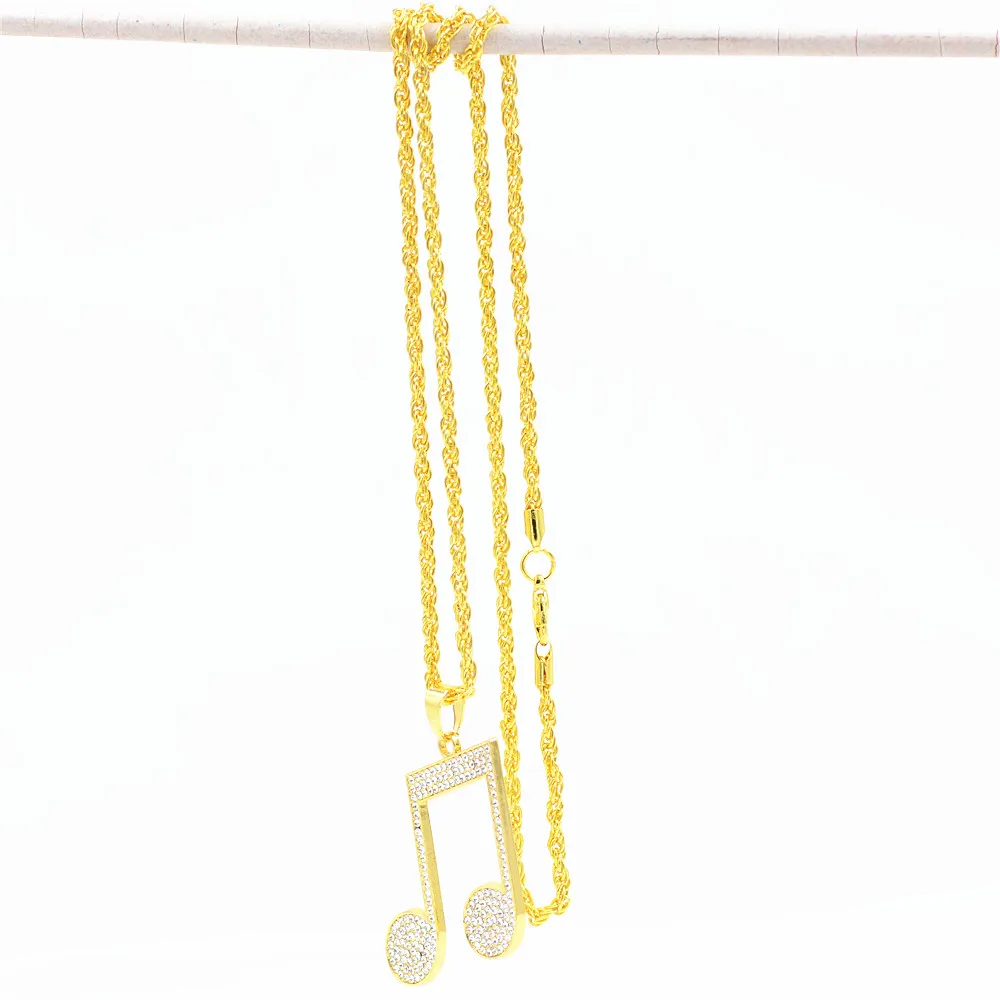 Uodesign горный хрусталь ритм кулоны ожерелья для мужчин хип-хоп Музыка Примечание длинная цепь сплав золотого цвета свитер ожерелье