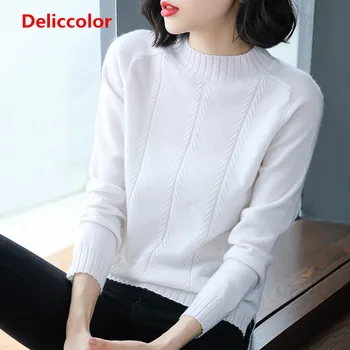 

DELICCOLOR Spring Autumn Women Sweaters And Pullovers Long Sleeve High Collar Cashmere Sweater Women Pullovers Ladies Knitted