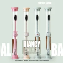 Новинка, 1 шт., Бамбуковая детская зубная щетка с мультяшными животными, натуральная пшеничная соломинка, безопасный уход за полостью рта, нано-антибактериальные мини-головки