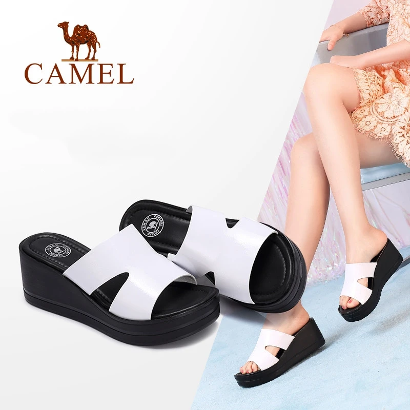 

CAMEL Women's Shoes 2018 Summer New Casual Fashion Cool Summer Slippers Bright Upper Vamp Antiskid PU Insole Wedge Thick Bottom