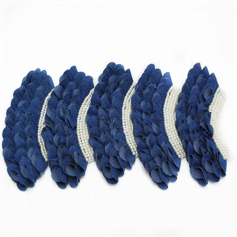 

Denim fabric hair flower 15pcs/lot francy denim pearl flower garment decoration flower DIY Headband Accessories