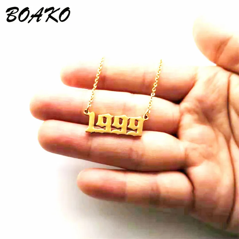 

BOAKO Personalized Year Number Necklaces for Women Wedding Date Choker Necklace Anniversary Jewelry from 1980 to 2017 Birth Gift