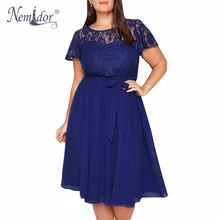 Vestido Vintage de manga corta con encaje Floral y cuello redondo de talla grande 8XL 9XL de Nemidor para mujer