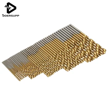 50Pcs/Set Titanium Coated Twist Drill Bit Set 1/1.5/2/2.5/3mm High Speed Steel Wood Drilling Metalworking Power Tool Hot Sale