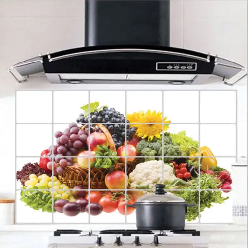 

60x90cm Wallpaper Kitchen Decor Anti Oil Self adhesive Tile Wall Paper Sticker Patterns:Fruits