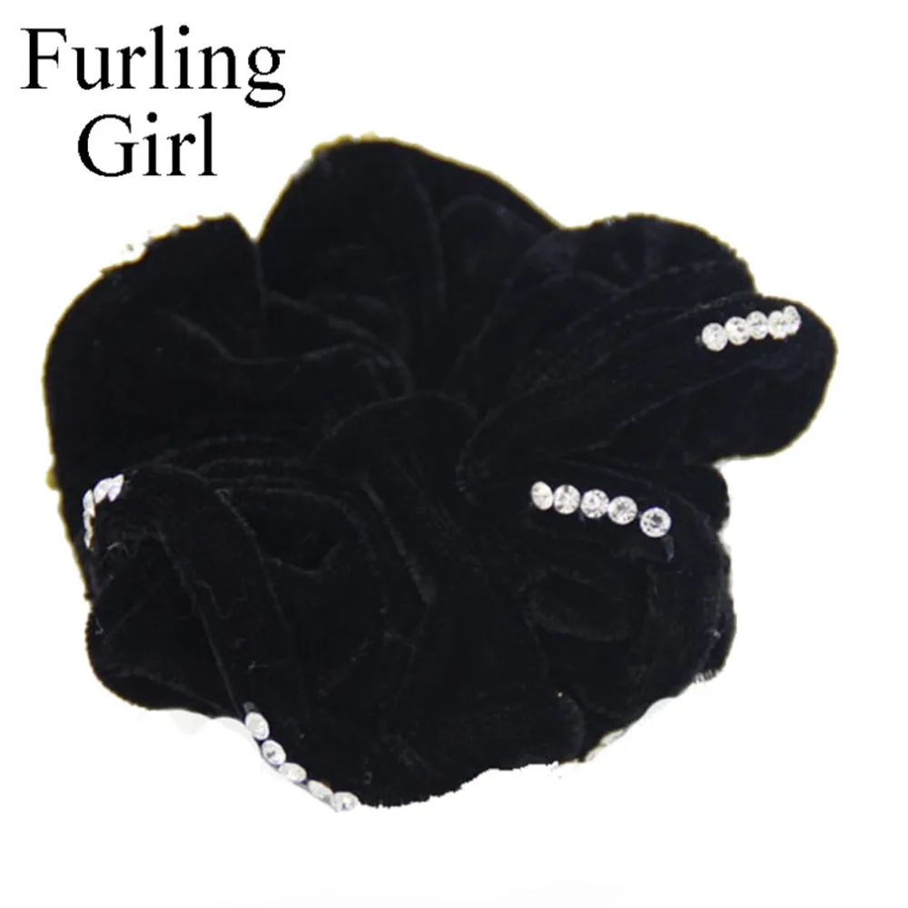 

1PC Black Velvet with 5in 1 line crystals Hair scrunchies Woman Hair Accessory Bling Bling elastic Beautiful hair bands.