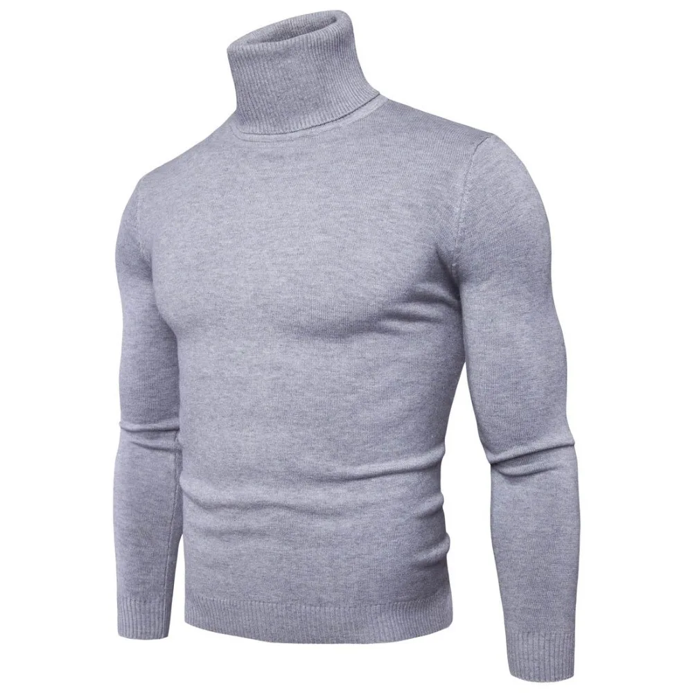 Весенне-осенний Однотонный свитер с высоким воротником, облегающий пуловер с высокой эластичностью, Мужская трикотажная одежда 3XL