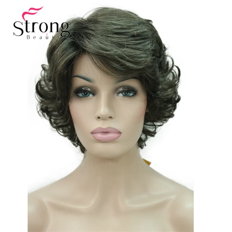 StrongBeauty короткий слоистый серебристо-серый Ombre полный синтетический парик женские парики выбор цвета