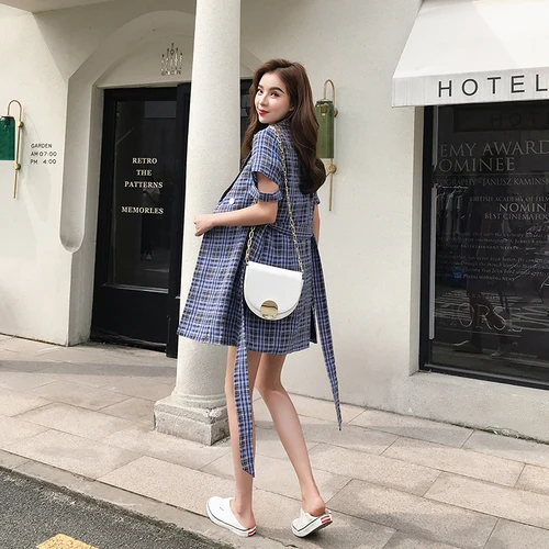 

Casual 2 Piece Set Women Short Sleeves Turn-down Collar Double Breasted Tops Button Fly Shorts Plaid Women Sets Clothes