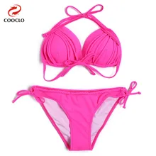COOCLO микро бикини Однотонный женский купальник Цвет купальный костюм сексуальный комплект бикини Купальники с завязкой на шее галстук-боковая Нижняя бикини