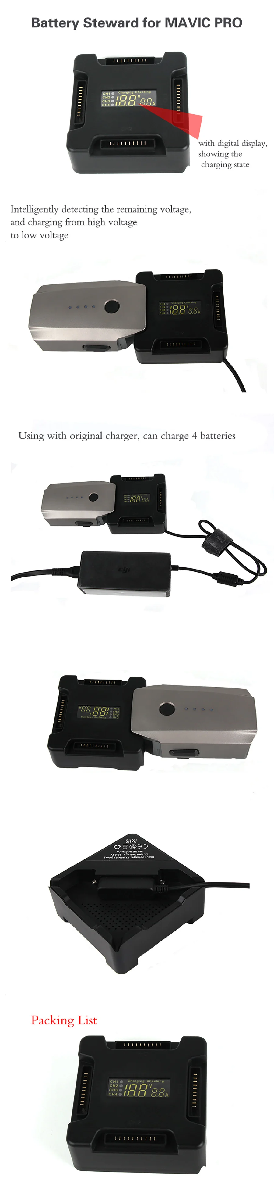 Для DJI Mavic Platinum Mavic Pro Аксессуары параллельный аккумулятор стюард интеллектуальный цифровой дисплей зарядное устройство адаптер