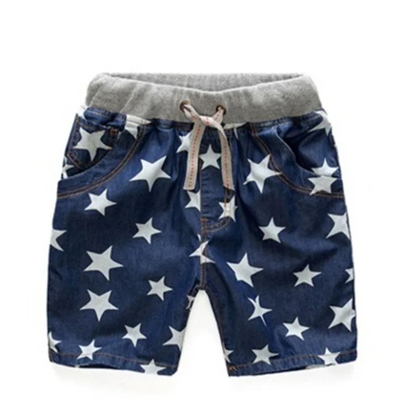 Новые летние джинсы для мальчиков, короткая хлопковая одежда для детей, детские шорты, штаны, стиль со звездами - Цвет: Синий
