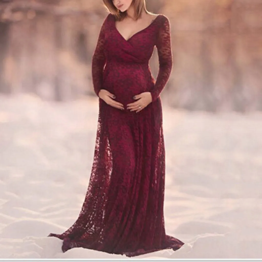 Модное платье для беременных для фотосессии платье макси для беременных с длинными рукавами кружевное необычное Сексуальное Женское Платье для мам реквизит для фотосъемки