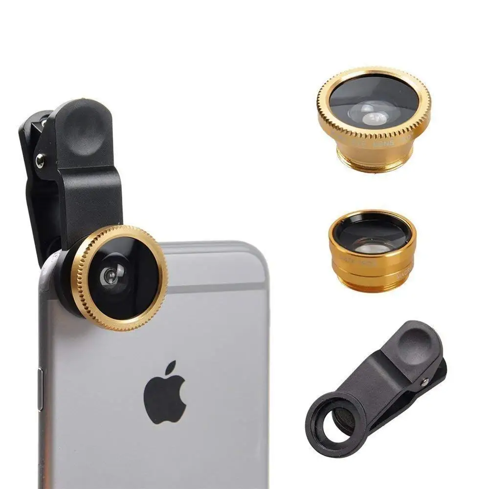 Универсальный телефон объектив камеры 3 в 1 телефон Объективы комплект с 180 Рыбий глаз супер широкий угол 10X Макро для iPhone samsung смартфон - Цвет: Золотой