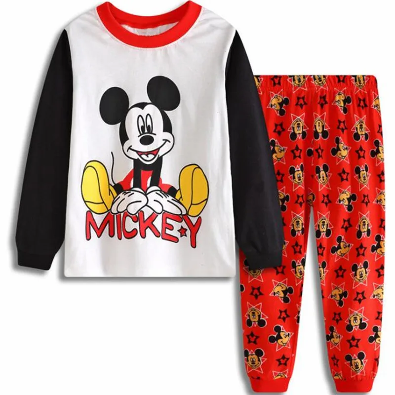 Children Casual Pajamas Clothing Set Boys Girls Cartoon Spiderman Sleepwear Suit Sets Kids Mickey Cotton Nightwear Homewear