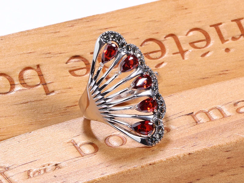 JIASHUNTAI кольца из стерлингового серебра 925 в форме ракушки для женщин натуральные драгоценные камни винтажные Серебряные Ювелирные Кольца Подарочные