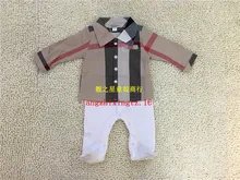 Осень 2016 luxury brand new baby 2 шт. комбинезон подняться классический плед долго мальчик и девушки Британский стиль детская одежда ползунки