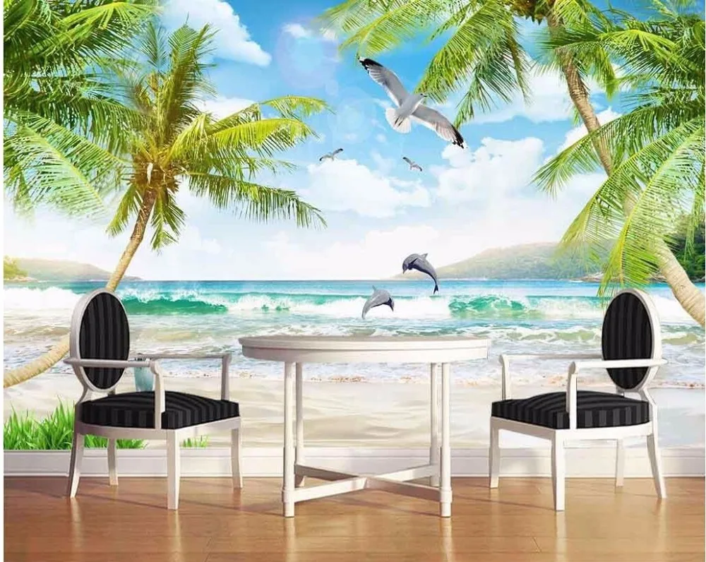 

3d custom wallpaper photo mural Seaside sea dolphins picture room decoration painting 3d wall murals wallpaper for walls 3 d